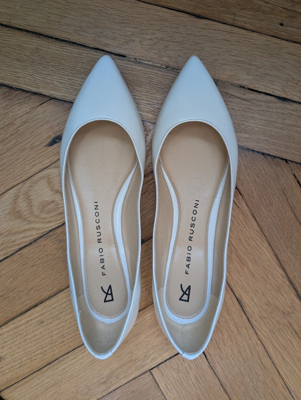 Fabio Rusconi Classic Ivory/White Leather Nappa Ballet Flats Size 37.5 US 7.5